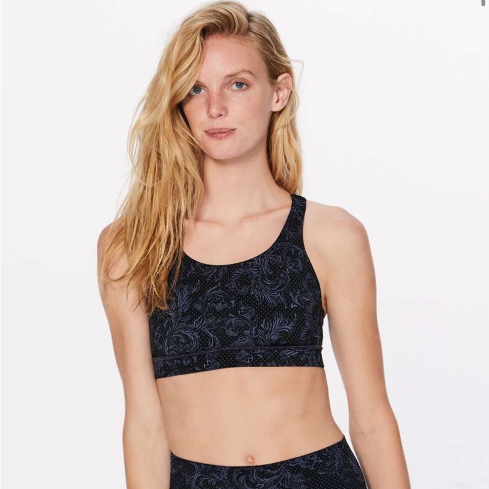 Lululemon Energy Bra (Nulux) Foliage Moody Blues Black  Size 10